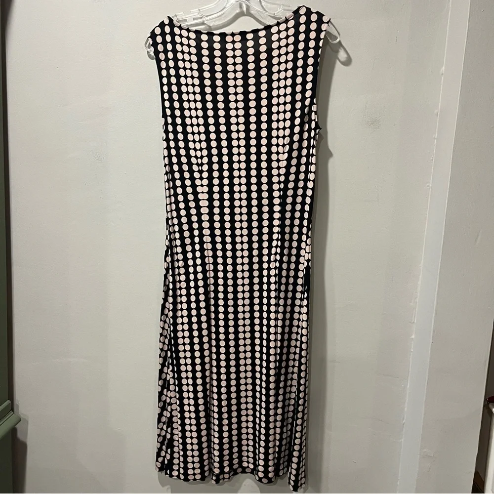 Tory Burch Black & Tan Zandi Polka Dot Print Sleeveless Midi Dress‎ Medium